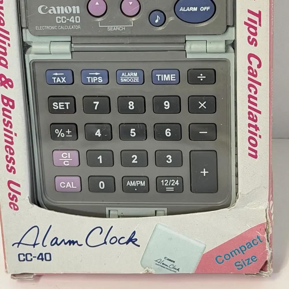 Canon CC-40 Alarm Clock Calculator Foldable Travel NOS Gray Pink Blue